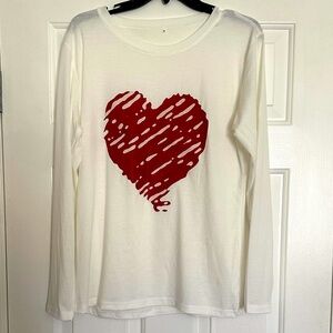 BRAND NEW!!! Medium White Long Sleeve Shirt with Red Heart